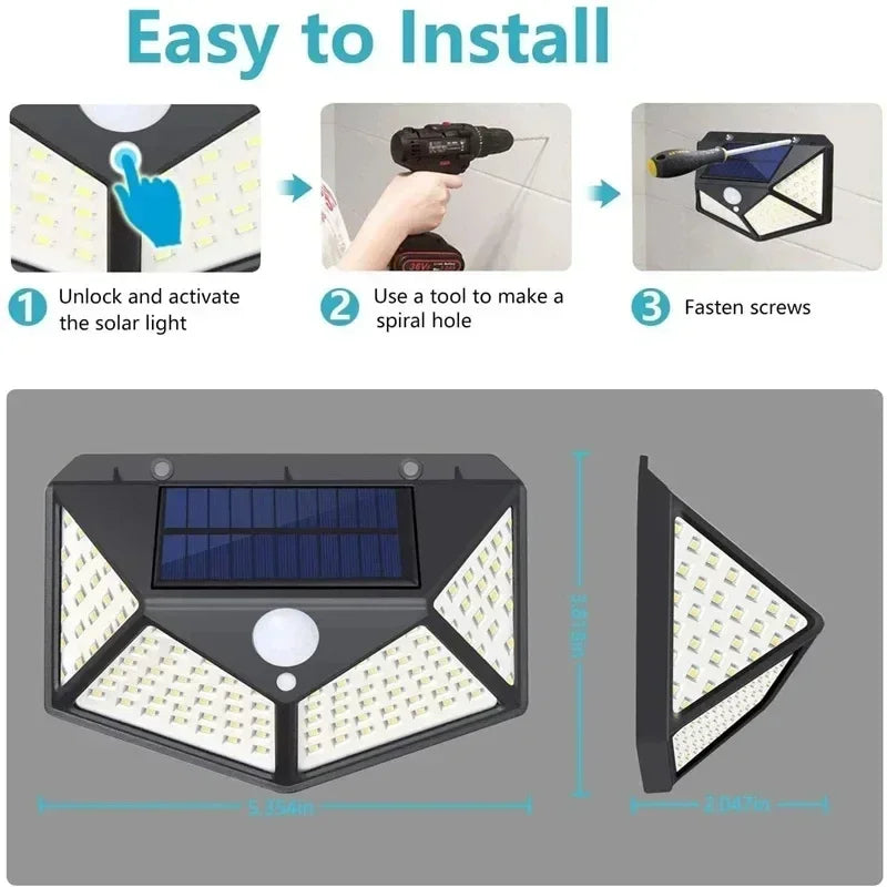 1-6 Pcs Solar LED Outdoor Lights 100 LED Garden Wall Lights
