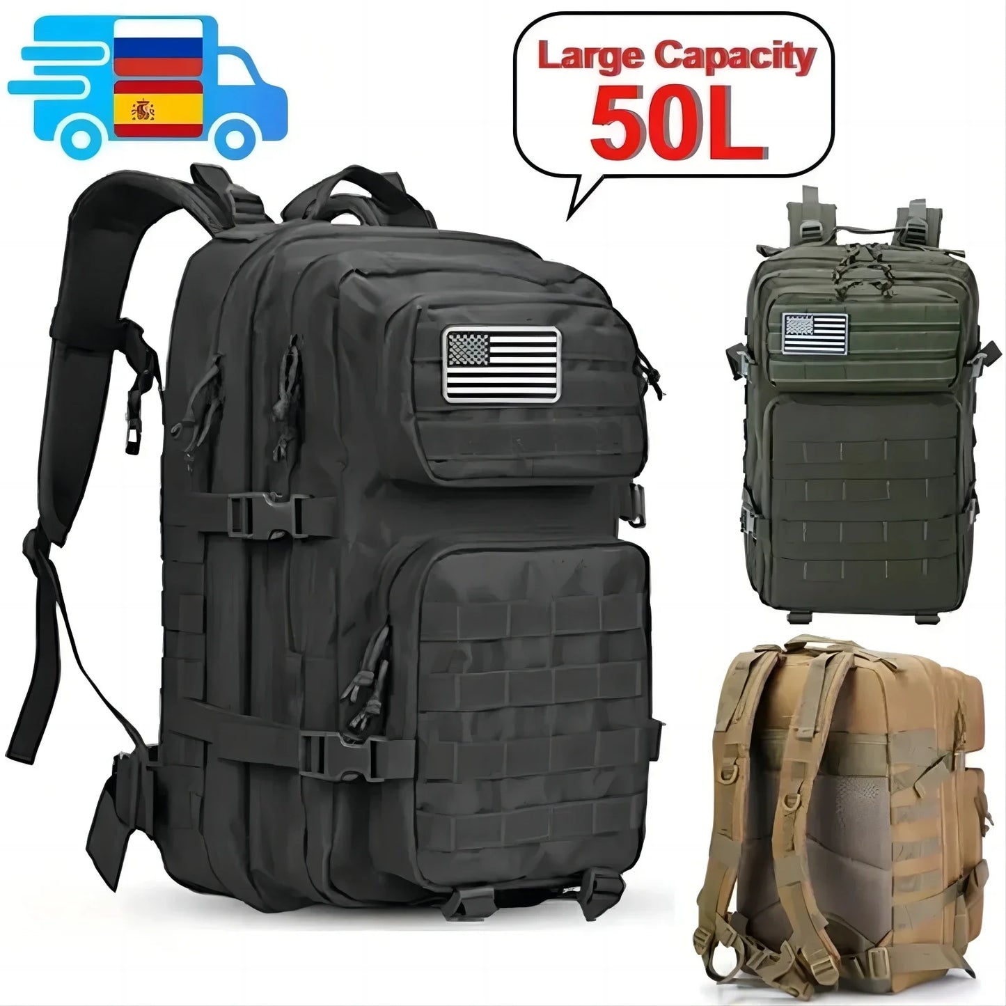 Multi-Functional Tactical Backpack – 50L / 35L / 25L | Waterproof & Large Capacity