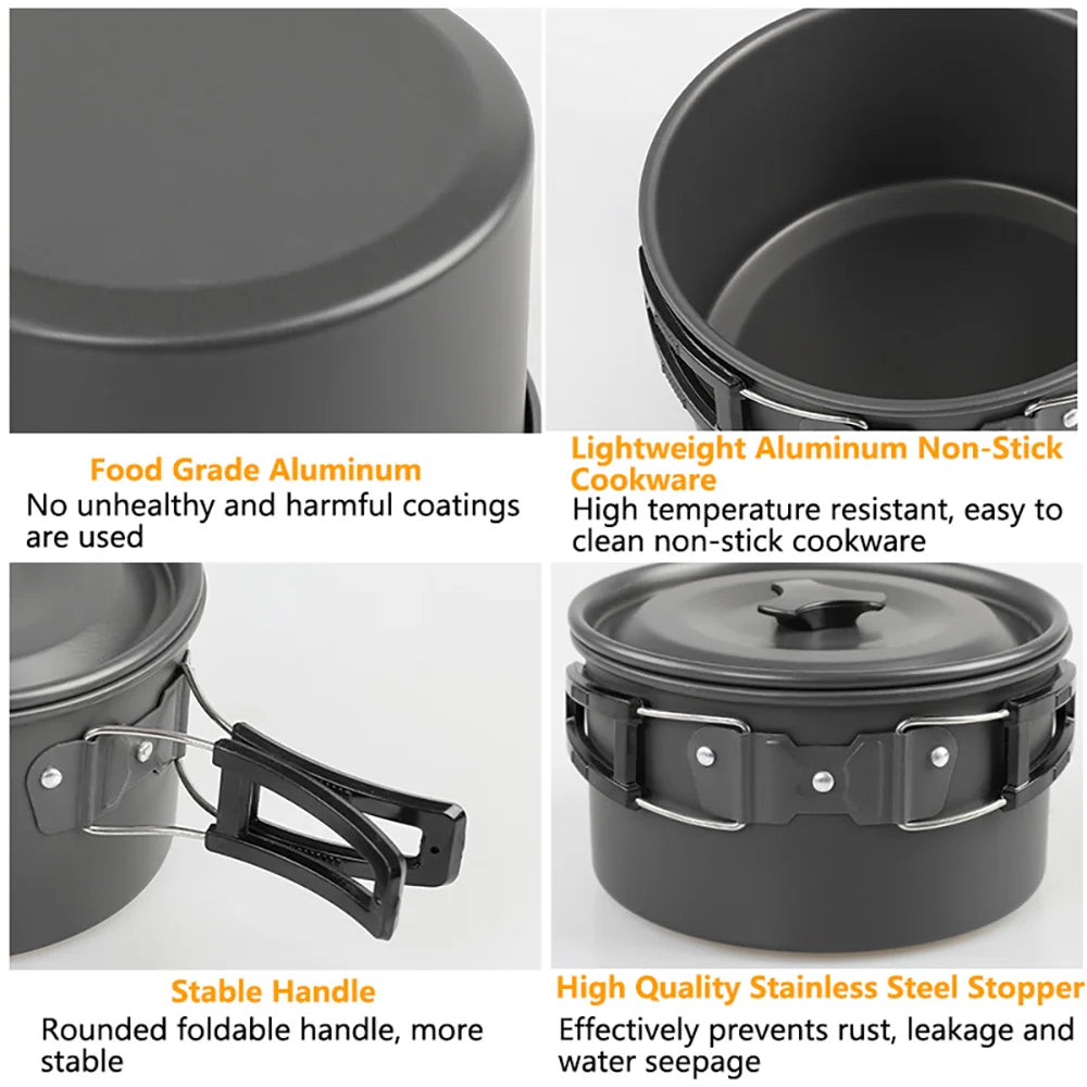 camping cookware set suitable for 2–3 people,