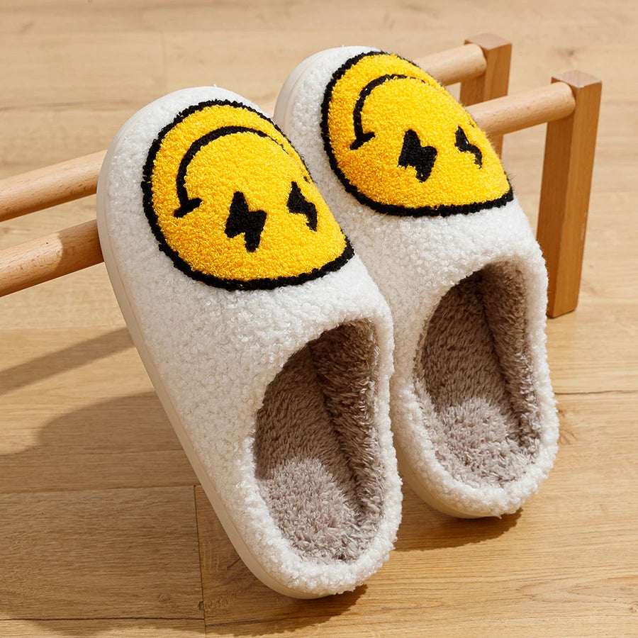 Clearance_Women Super Cute Lightning Smile Face Slippers House Funny Ladies Casual Footwear Winter Shoes Fluffy Slides for Home_