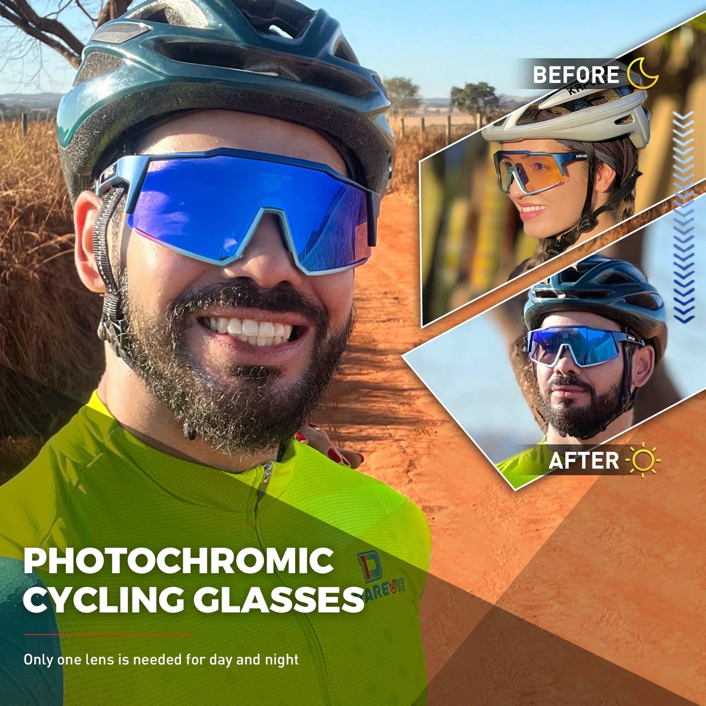Kapvoe Photochromic Cycling Sunglasses for Men Cycl Glasses Mountain Bicycle Goggles Women Outdoor Sports Running UV400 Eyewear