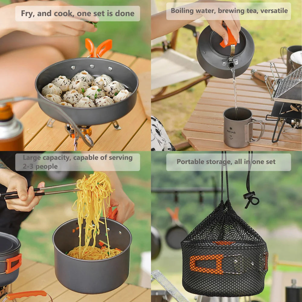 camping cookware set suitable for 2–3 people,
