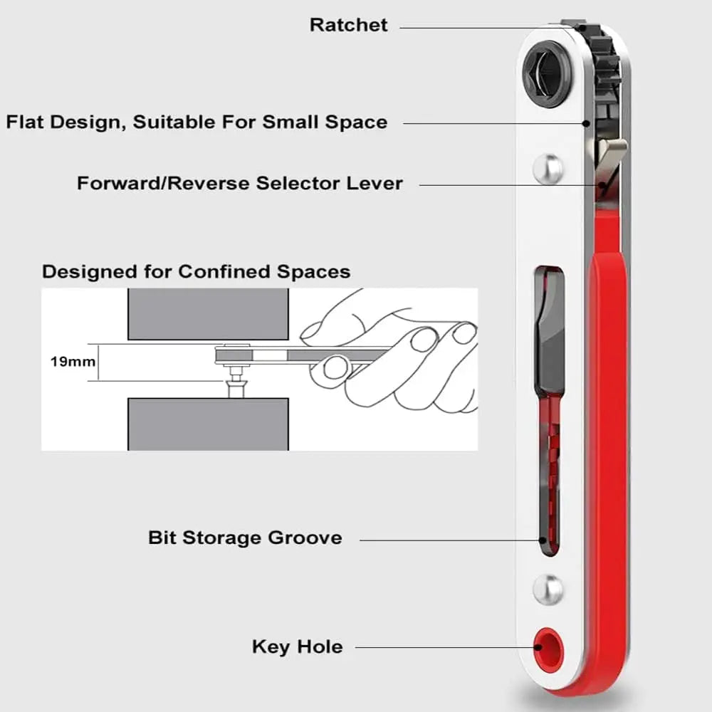 Mini Ratchet Wrench Screwdriver – 1/4 Inch Hex Bit Drive, Reversible Elbow & Flat Head Handle