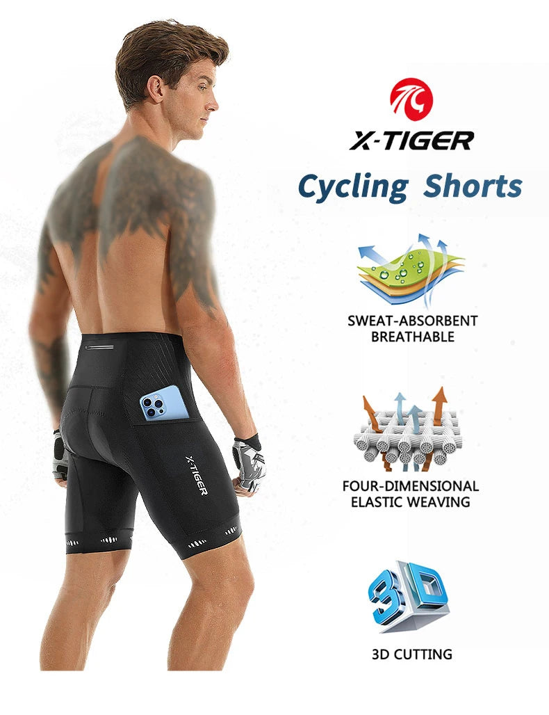 X-TIGER Men Cycling Shorts with Back Pocket